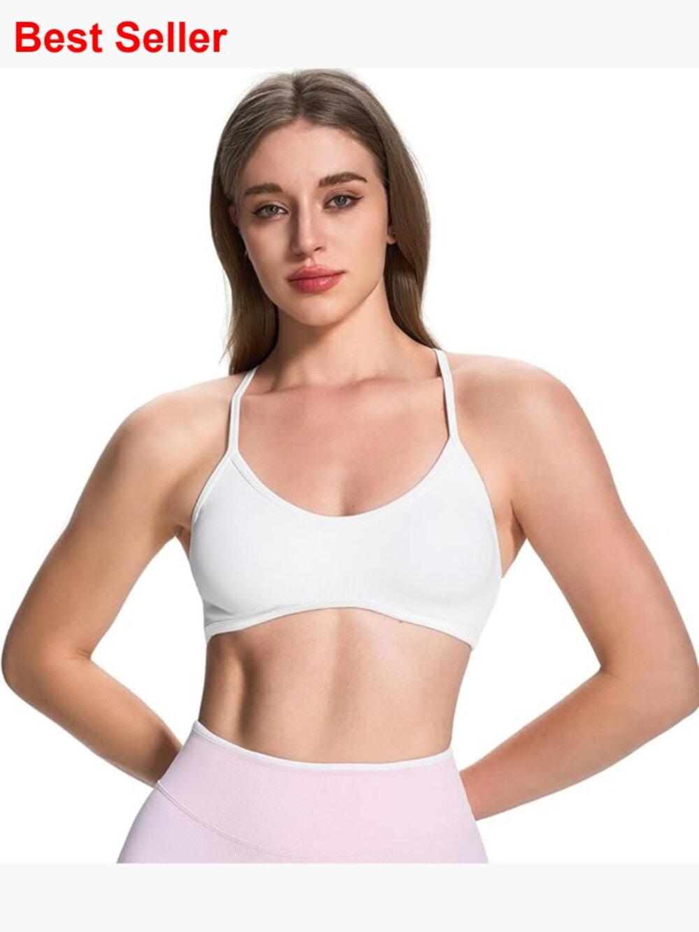 Seamless Sports Bra with Removable Pads, Adjustable Convertible Straps